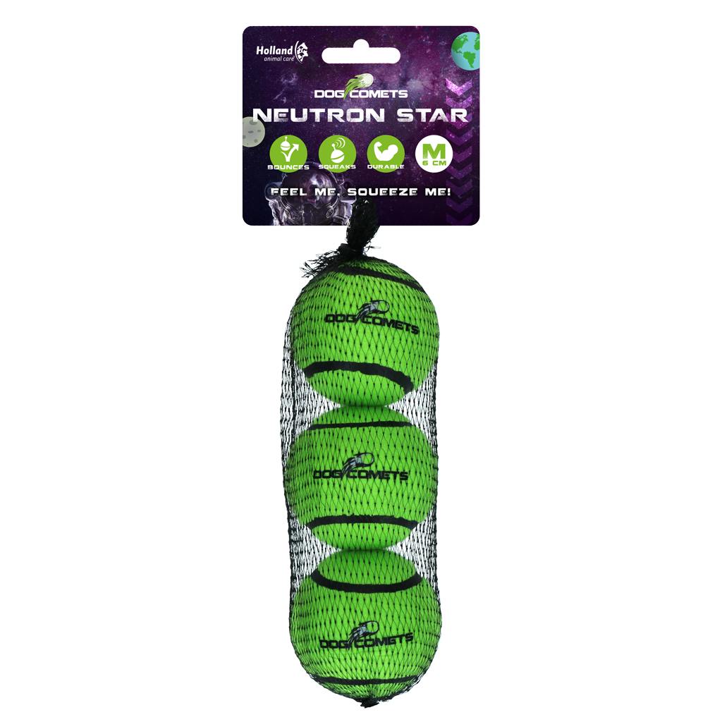 Dog Comets Neutron Star Tennis Ball With Squeaker M Green (3-pack)