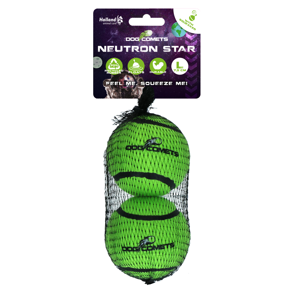 Dog Comets Neutron Star Tennis Ball With Squeaker L Green (2-pack)