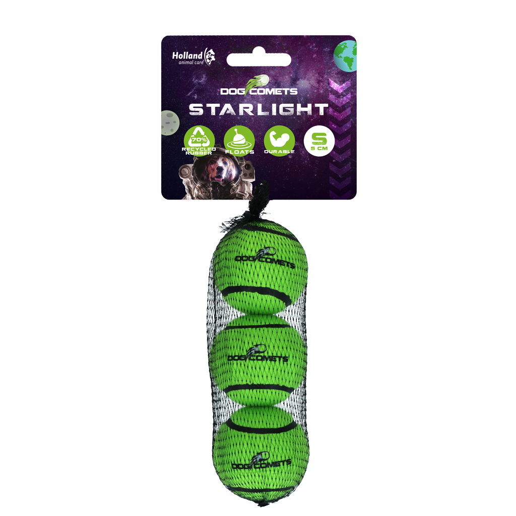 Dog Comets Starlight Tennis Ball S Green (3-pack)