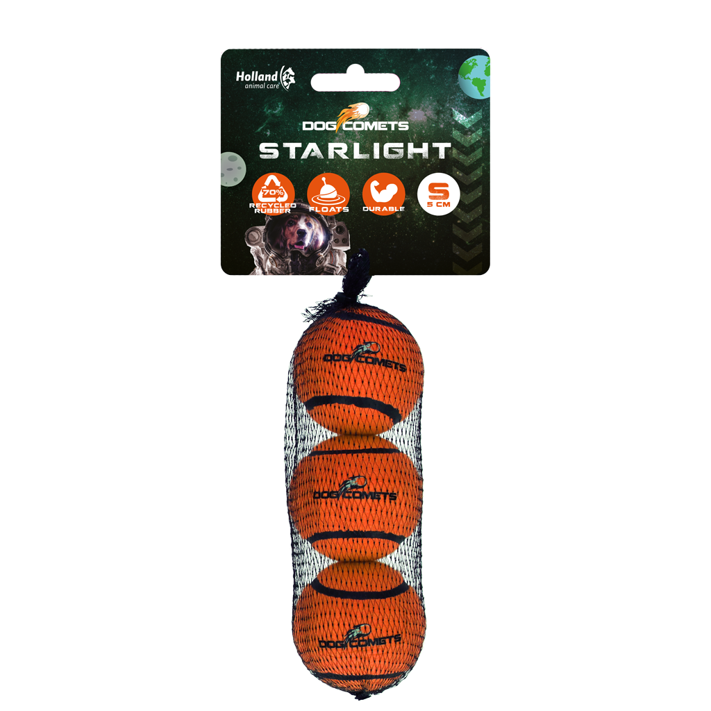 Dog Comets Starlight Tennis Ball S Orange (3-pack)