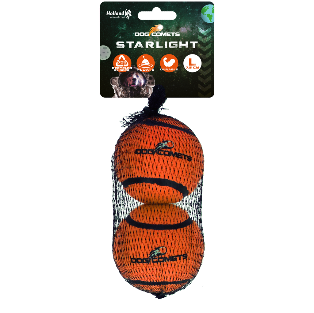 Dog Comets Starlight Tennis Ball L Orange (2-pack)