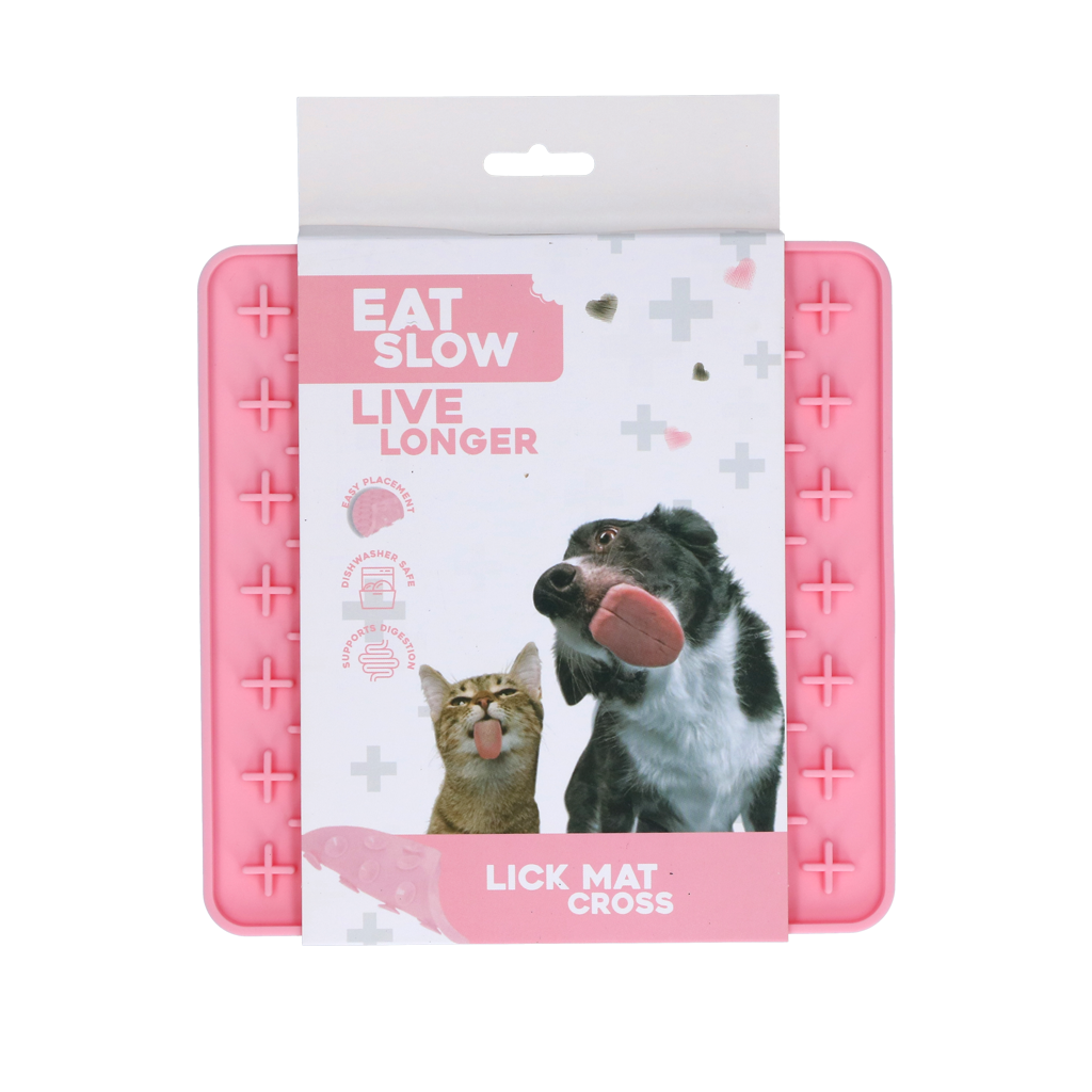 Eat Slow Live Longer Lick Mat Cross Pink