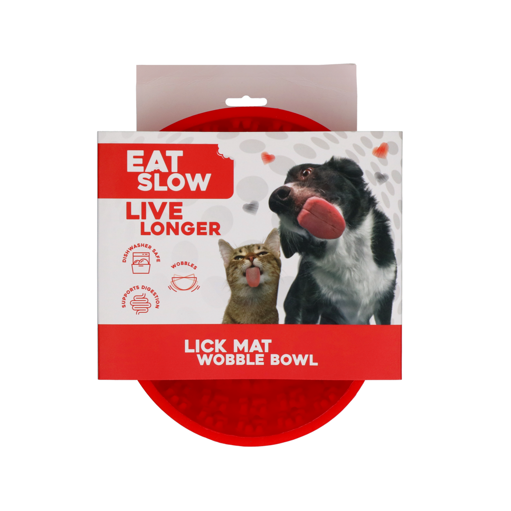 Eat Slow Live Longer Lick Mat Wobble Bowl Red