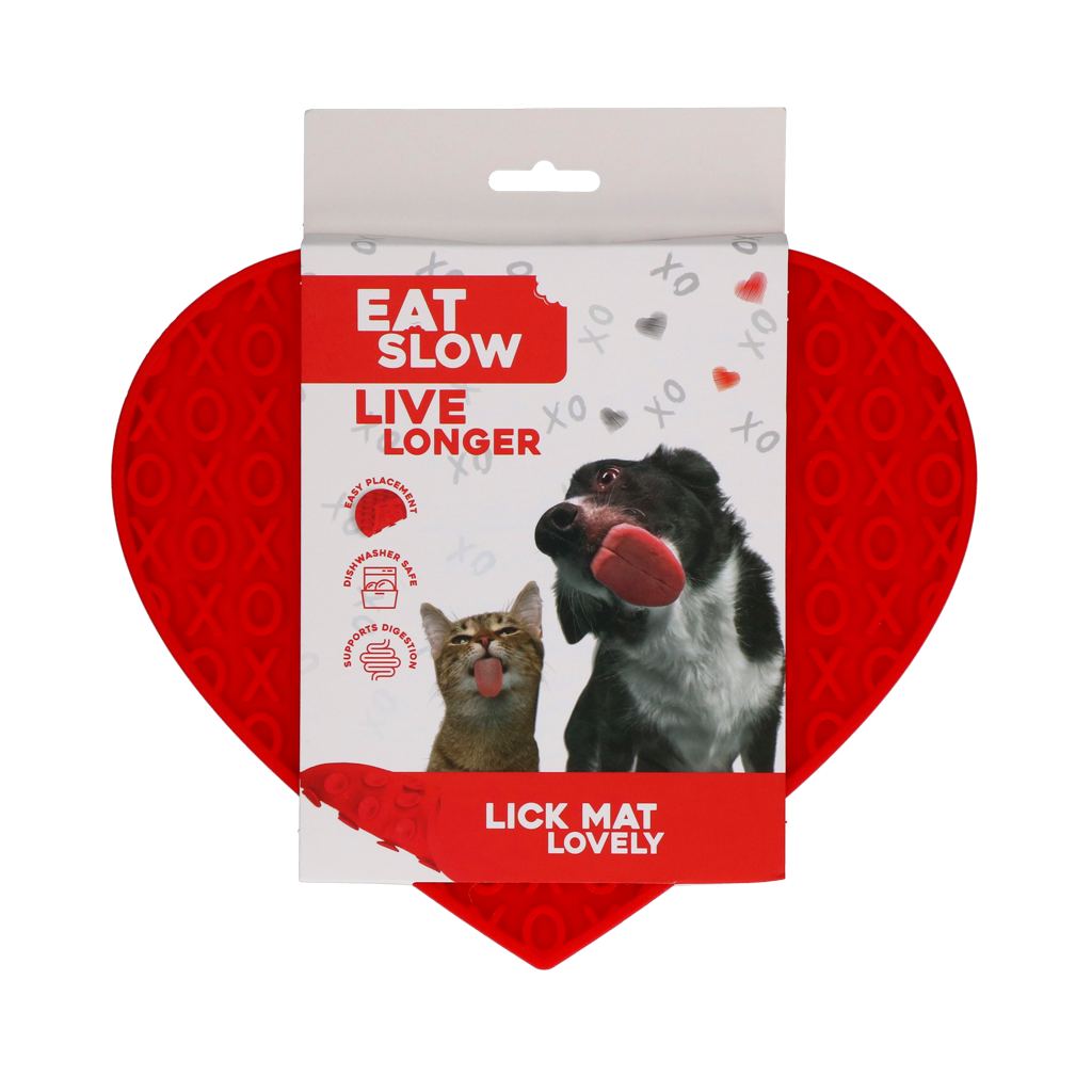 Eat Slow Live Longer Lick Mat Lovely Heart Red