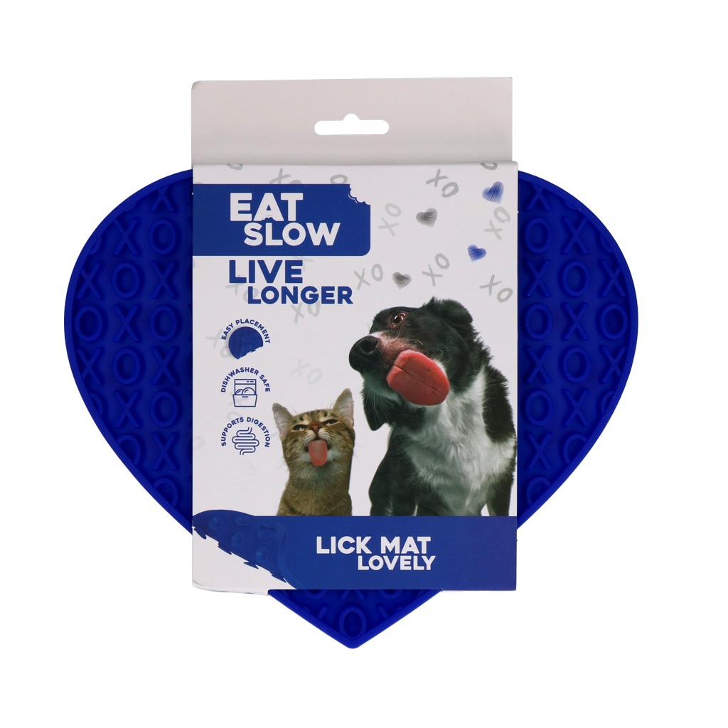 Eat Slow Live Longer Lick Mat Lovely Heart Blue