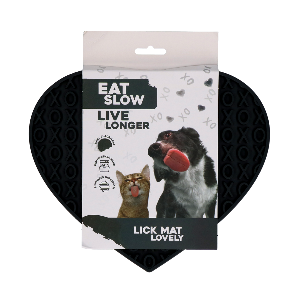 Eat Slow Live Longer Lick Mat Lovely Heart Grey