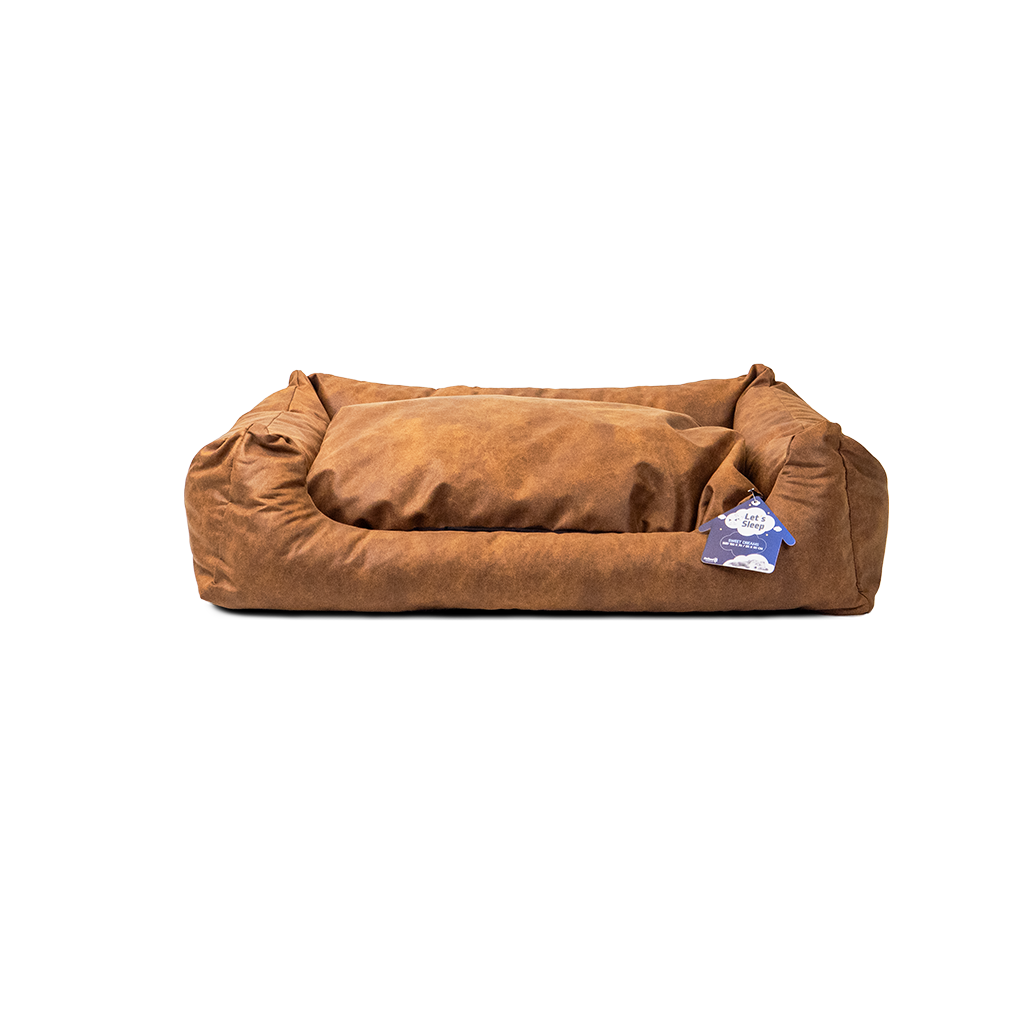 Let's Sleep Sweet Dreams Dog Basket w/ Cushion L Cognac