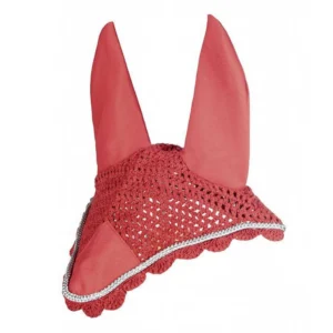 HKM Dark red/silver cotton ear bonnet (FULL)